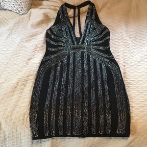 Beaded Low Cut BLack Dress